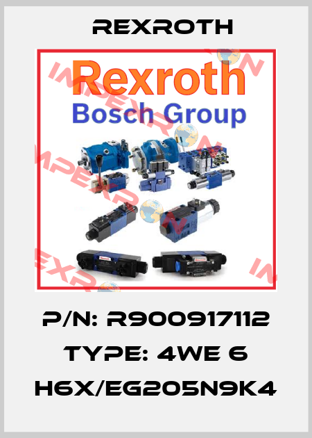 P/N: R900917112 Type: 4WE 6 H6X/EG205N9K4 Rexroth