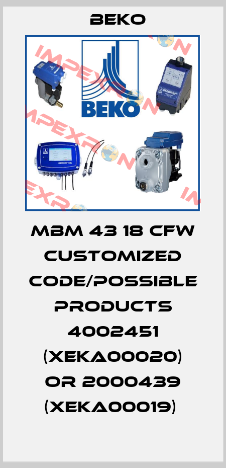 MBM 43 18 CFW customized code/possible products 4002451 (XEKA00020) or 2000439 (XEKA00019)  Beko