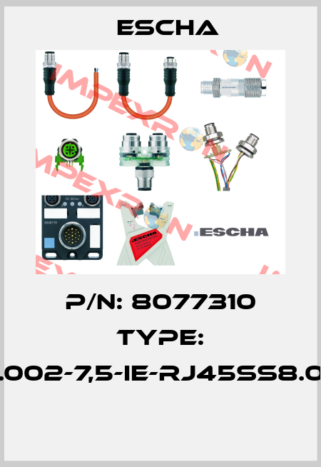 P/N: 8077310 Type: IE-RJ45SS8.002-7,5-IE-RJ45SS8.002/S620BU  Escha