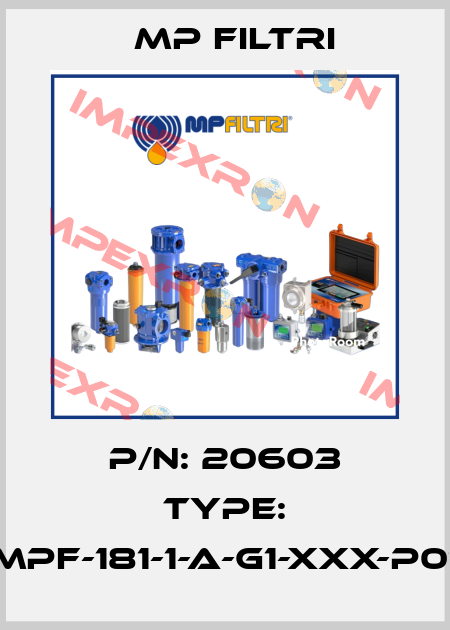 P/N: 20603 Type: MPF-181-1-A-G1-XXX-P01 MP Filtri