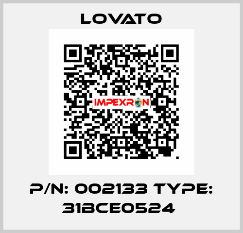 P/N: 002133 Type: 31BCE0524  Lovato