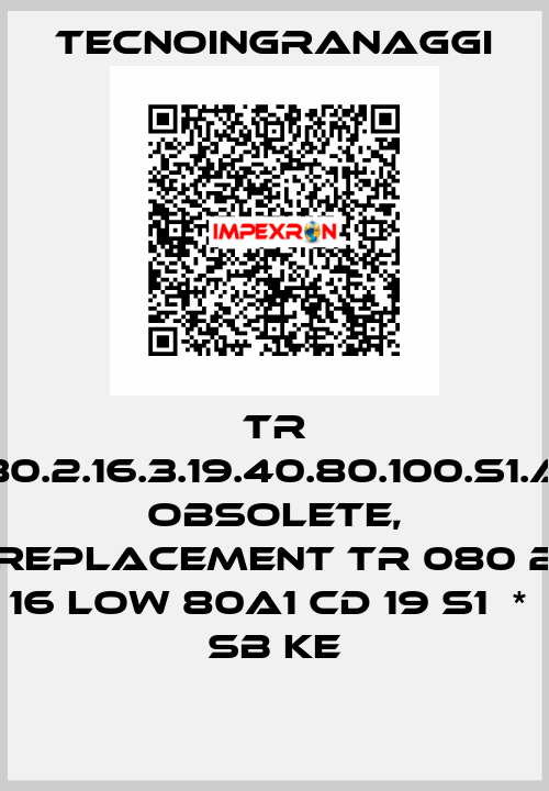 TR 080.2.16.3.19.40.80.100.S1.AR obsolete, replacement TR 080 2 16 LOW 80A1 CD 19 S1  *  SB KE TECNOINGRANAGGI