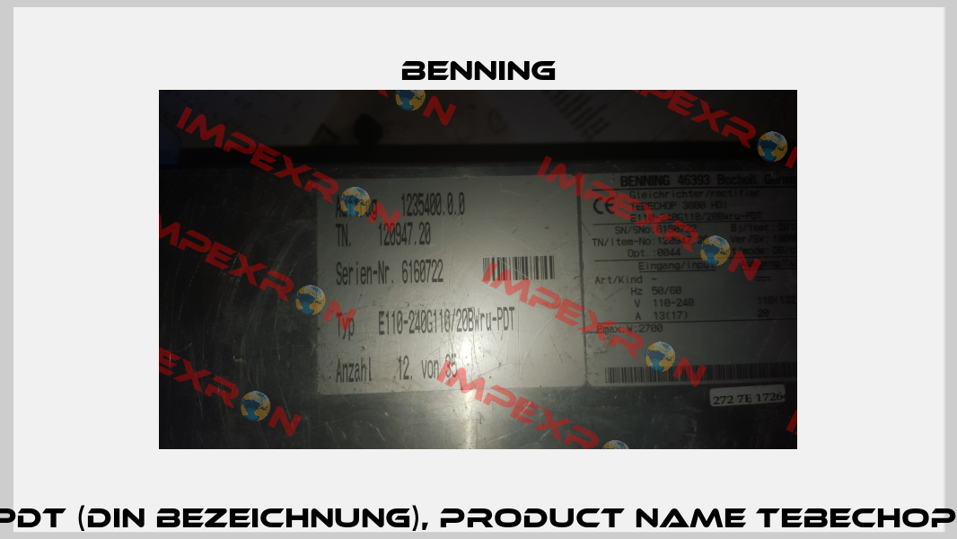 E110-240 G110 /20BWru-PDT (DIN bezeichnung), Product name TEBECHOP 3000 HDI 110V 20A THD  Benning