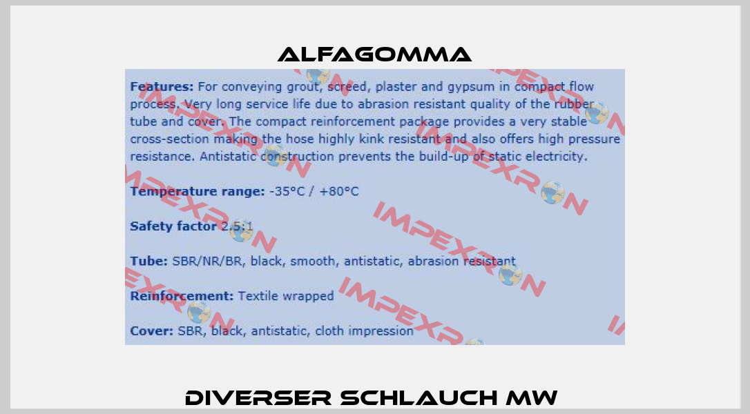 Diverser Schlauch MW  Alfagomma