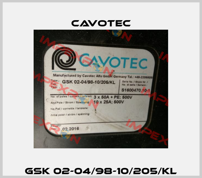 GSK 02-04/98-10/205/KL Cavotec