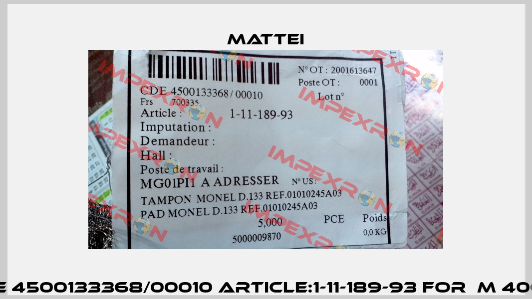 CDE 4500133368/00010 ARTICLE:1-11-189-93 FOR  M 400 L  MATTEI